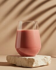 Creamy Pink Beverage in Stemless Glass with Shadows