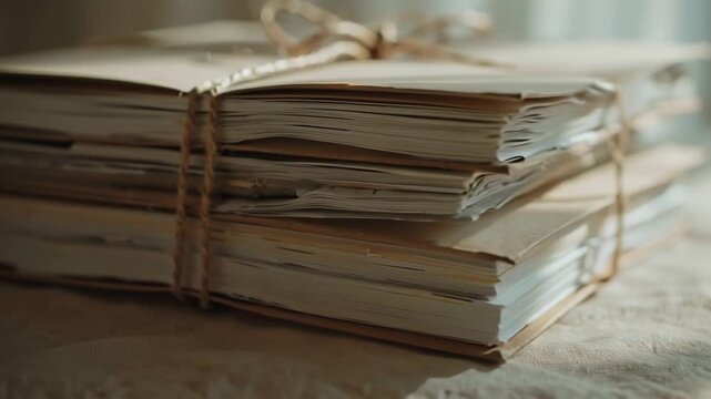 Vintage Paper Stack Old Documents Tied with Twine, Archive