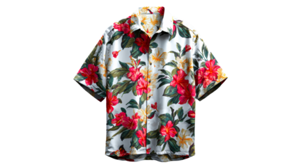 Hawaiian Shirt with Red and Yellow Floral Print
