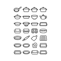 Collection of hand drawn kitchenware and baking utensils