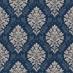 Elegant Navy Damask Pattern with Medallions