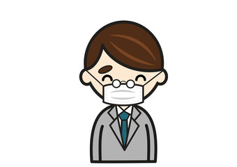 マスク姿で笑顔のビジネスマン
