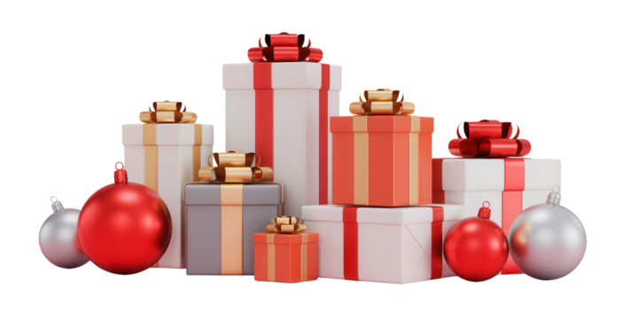 Festive Gift Stack with Red and Silver Baubles