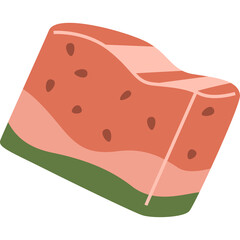 Stylized Slice Of Watermelon With Seeds Isolated On White Background With Green Rind And Pink Flesh And Red Outer Layer And Cut Edges