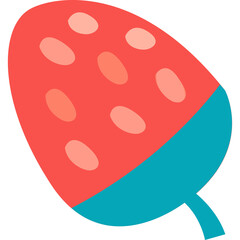 Stylized Strawberry Fruit Icon with Abstract Doodle Style Elements and Transparent Background in Vibrant Red and Teal Colors