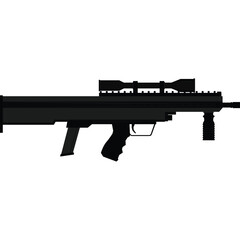 Silhouette Of A Black Sniper Rifle With Scope Isolated On White Background Studio Shot Military...