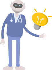 Doctor Robot Character and Light Bulb
