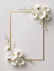 Beautiful white flower bouquet frame on a wooden background, perfect for spring wedding decoration