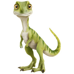 Fototapeta premium A cute green baby dinosaur with big curious eyes stands on a white background with soft pink watercolor accents