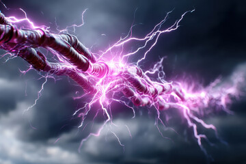 Striking electric discharge illuminates dark stormy sky with vibrant colors