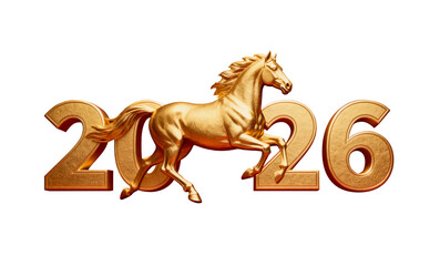 Golden Horse and 2026 Year. Horse for Year 2026 Celebration