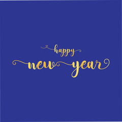 Typography script style Happy new year, EPS vector file, blue background and golden color, 