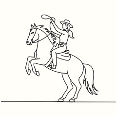 Cowgirl Riding a Rearing Horse and Swinging a Lasso - A Dynamic Illustration of Western Equestrian Activity