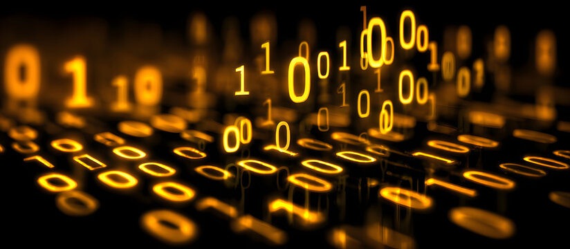 Binary code overlay. Binary code background with floating numbers zero and one, digital data concept, abstract technology pattern, programming, data flow, glowing numbers over black