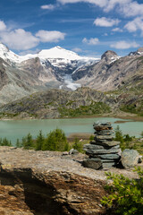 Alpine Path Around Glacier Lake at Grossglockner in Austria Alps