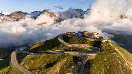 Morning Above Edelweissspitze, Grossglockner Pass in Austria’s Alps, drone view