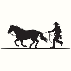 Cowboy Running with Horse Silhouette Capturing the Spirit of the Wild West in a Minimalist Style