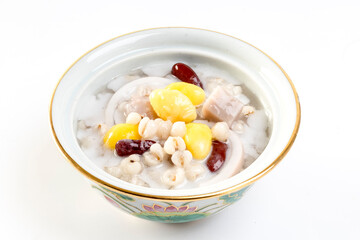 Job's  tear in coconut milk in a glass cup, Thai desserts