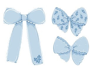 Blue Coquette Ribbon Clipart Set &ndash; Pastel Lace Bows, Soft Aesthetic Decorative Ribbons