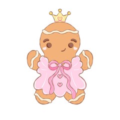 Cute Gingerbread Princess – Sweet Christmas Cookie with Crown and Pink Bow, Coquette Pastel Holiday Illustration