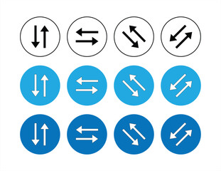 Vertical and horizontal arrow icons for swapping. Diagonal arrow symbol. Vector illustration