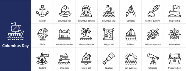 Columbus Day vector icons set with exploration, discovery, and nautical themes © Vector_Nest