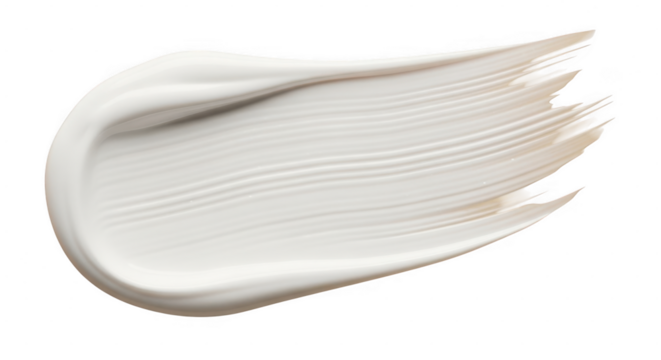 Smooth white cream swirl texture isolated on transparent background for beauty product design