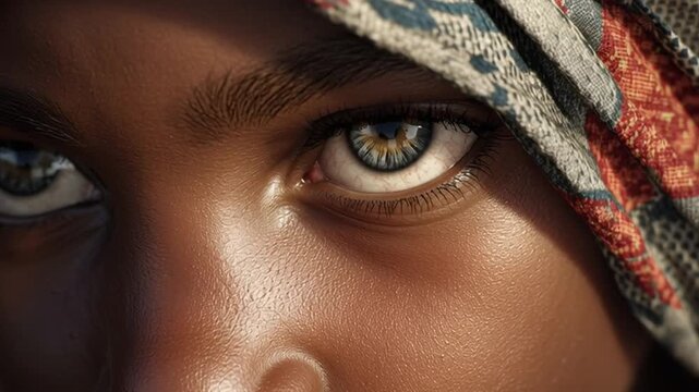 Captivating Gaze: A close-up shot of a person's eyes, exuding a sense of profoundness, the camera catches the intricate details, emphasizing the person's unique beauty.