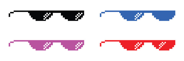 Glasses pixel art style 8-bit, thug lifestyle, vector glasses meme for design photos and pictures, easy to edit .Vector illustration EPS 10 .