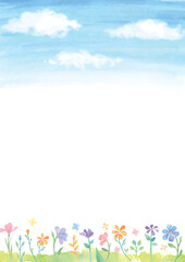Watercolor Sky and Flower Background Illustration-Vertical