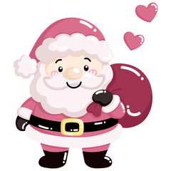 Kawaii Santa Claus character with cheerful expression and bag of gifts, spreading love