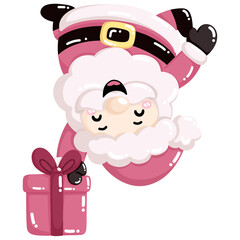 Kawaii Santa Claus character with cheerful expression, holding gift