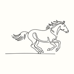 Dynamic single line art of a galloping horse, showcasing freedom and movement in a minimalist graphic style, perfect for contemporary designs