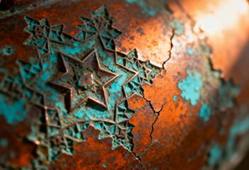 Cracked Copper with Intricate Fractal Star Pattern and Patina