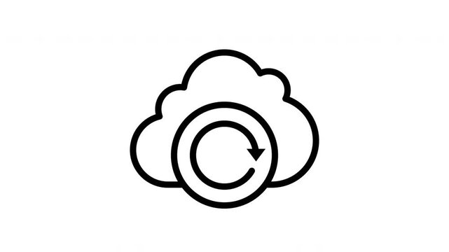 Cloud with a circular arrow animation icon symbolizing data flow and technology for tech, digital concepts, and cloud computing