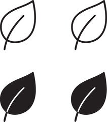 Isolated leaf icon set, nature eco environment leaf symbols, editable black vector, solid black line outline filled minimal thin stroke, botanical green leaf icons for buyers and designers