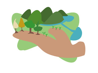手のひらの上に緑があり環境をイメージしたイラスト