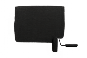 Paint roller creating a black paint stroke, covering a section for renovation or creative art on transparent background