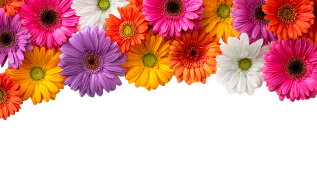 Assortment of Colorful Gerbera Daisy Flowers Border White Background