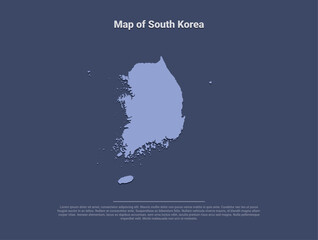 Map of South Korea, minimalistic silhouette in soft blue on dark background