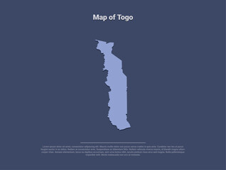 Map of Togo, minimalistic silhouette in soft blue on dark background
