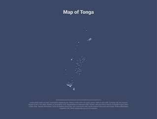 Map of Tonga, minimalistic silhouette in soft blue on dark background