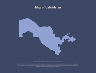 Map of Uzbekistan, minimalistic silhouette in soft blue on dark background