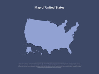 Map of United States, minimalistic silhouette in soft blue on dark background