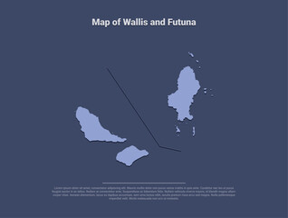Map of Wallis and Futuna, minimalistic silhouette in soft blue on dark background