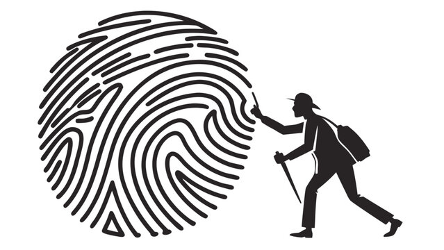 Determined explorer discovers unique identity and personal journey through detailed fingerprint exploration and discovery