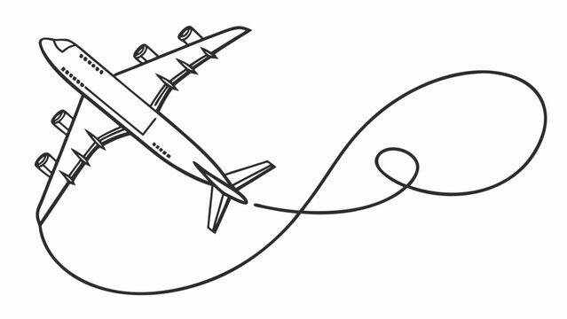 Dynamic airplane soaring through the sky leaving a graceful swooping trail, symbolizing travel and adventure.