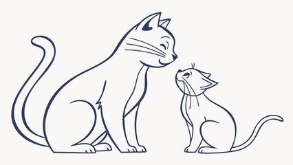 Adorable mother cat lovingly gazes at her curious kitten creating heartwarming moments of connection and playful innocence