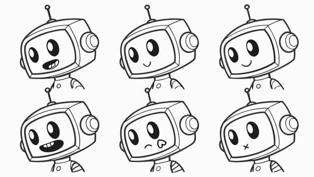 Expressive robot characters showcase a range of emotions from joy and excitement to sadness and silence perfect for playful designs