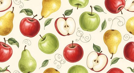 Apples and Pears Pattern - Fresh Fruit Illustration.